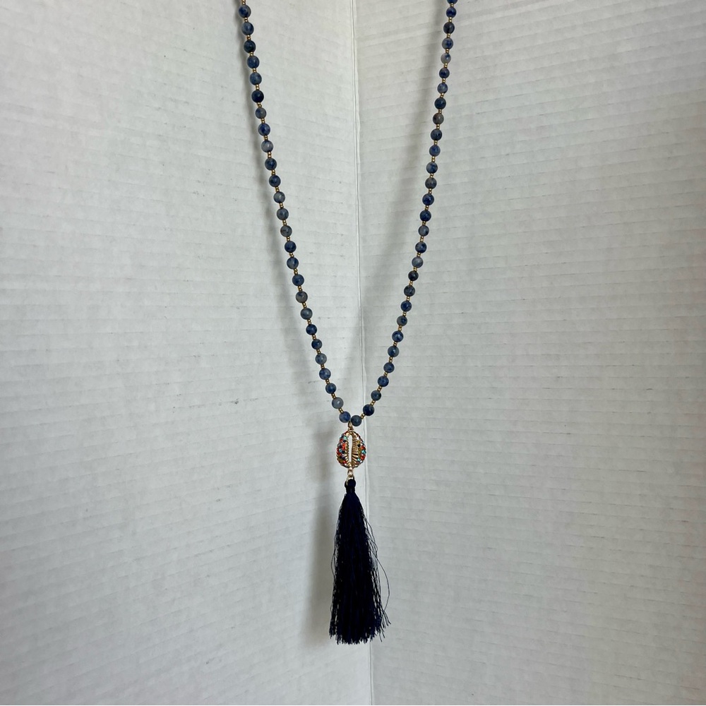 Tommy Bahama Beaded Tassel Necklace Shell Rhinestone Boho Beachy tropical Mala - Picture 2 of 6